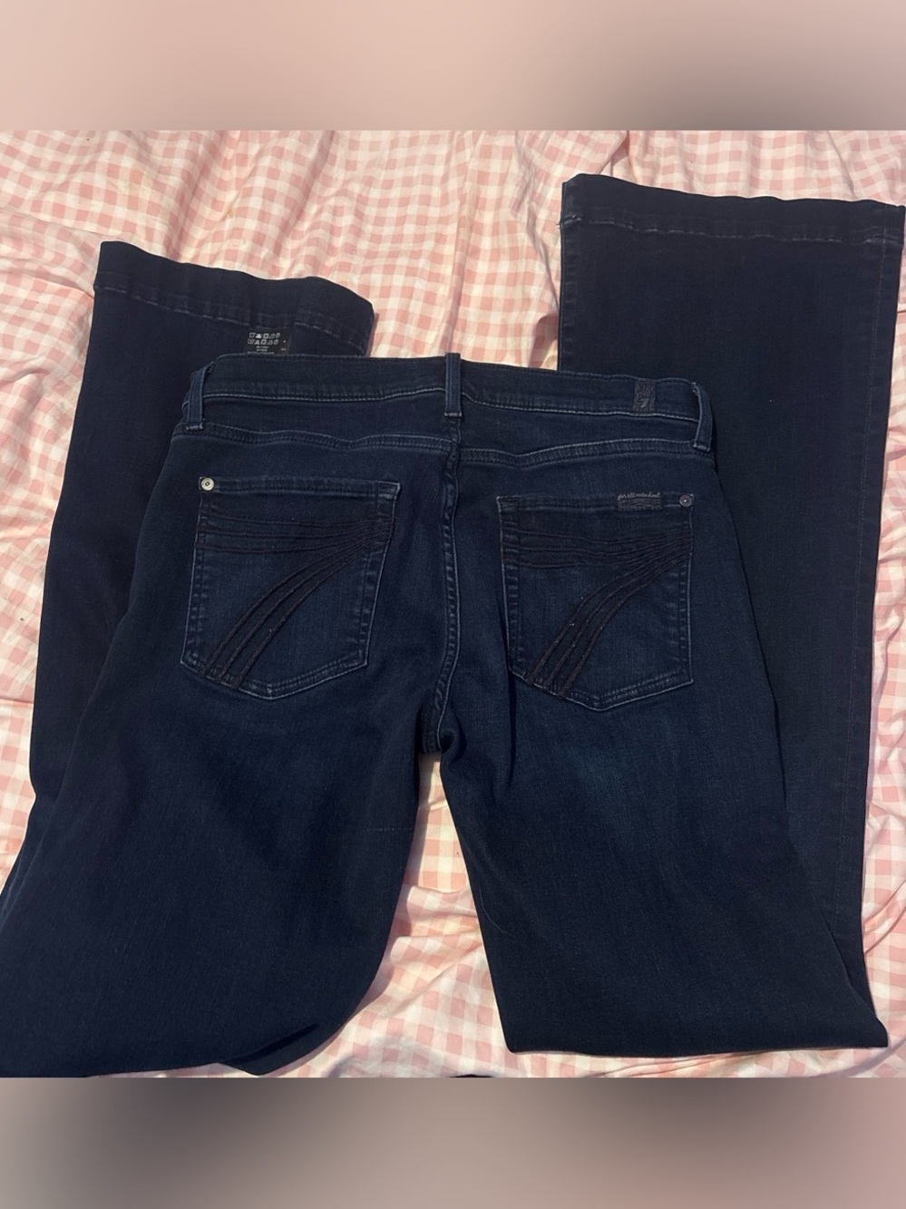 7 For All Mankind Blue Jeans with Distinctive Stitching- 34’ INSEAM